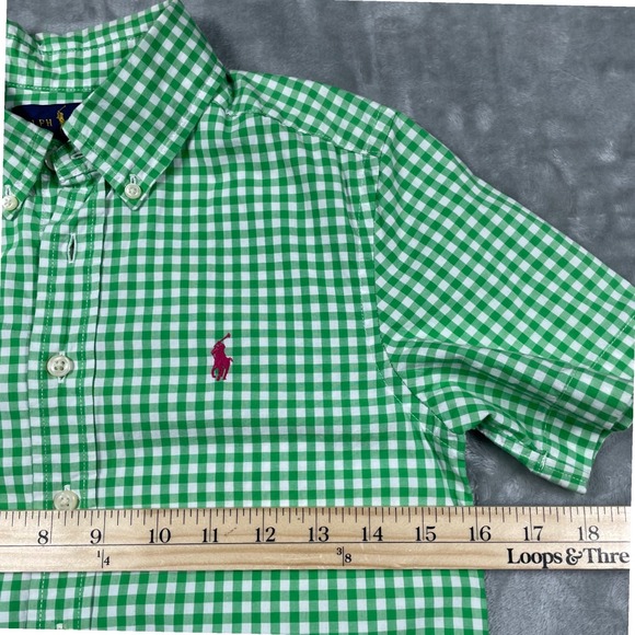 Ralph Lauren Boys Green Gingham Short Sleeve Button Down Shirt Size S 8 Cotton - Picture 8 of 9